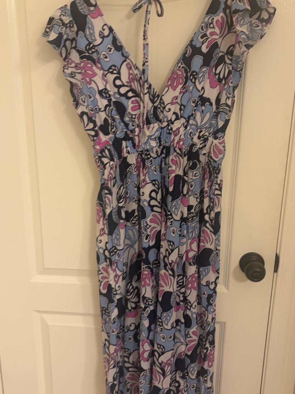 LOFT Blue, Pink, Black Floral V-Neck Maxi Dress